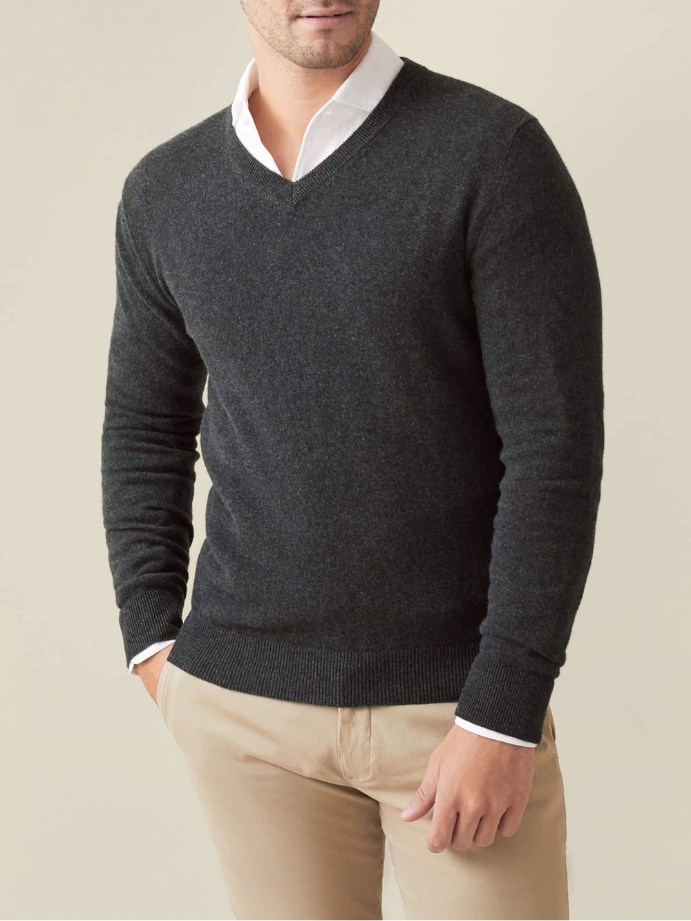 Daniel Bishop Men’s Cashmere Sweater V-Neck Charcoal Gray Size Medium